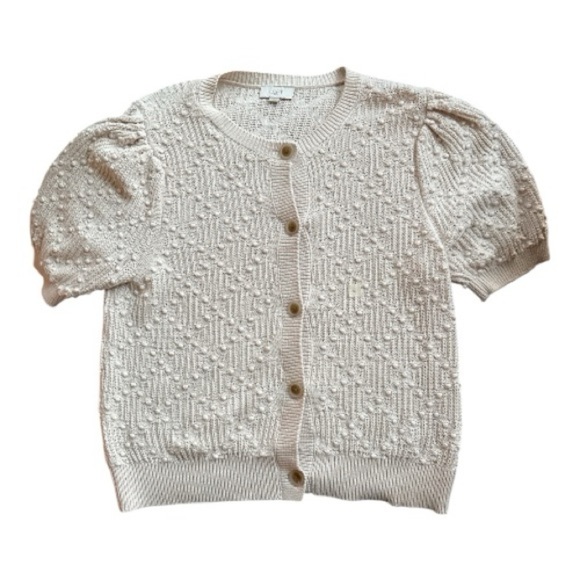 LOFT Sweaters - LOFT Cream Textured Knit Cardigan • Short Puff Sleeves